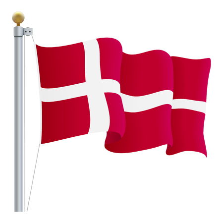Waving Denmark Flag Isolated On A White Background. Vector Illustration. Official Colors And Proportion. Independence Dayのイラスト素材
