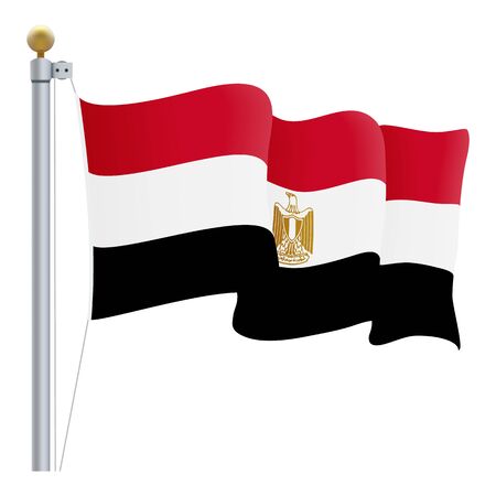 Waving Egypt Flag Isolated On A White Background. Vector Illustration. Official Colors And Proportion. Independence Dayのイラスト素材
