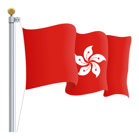 Waving Hong Kong Flag Isolated On A White Background. Vector Illustration. Official Colors And Proportion. Independence Dayのイラスト素材