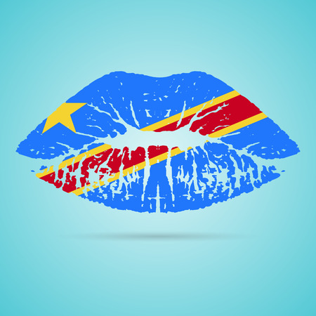 Democratic Republic Of The Congo Flag Lipstick On The Lipsのイラスト素材