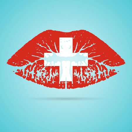 Switzerland Flag Lipstick On The Lipsのイラスト素材