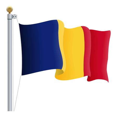 Waving Romania Flag Isolated On A White Background. Vector Illustration. Official Colors And Proportion. Independence Dayのイラスト素材