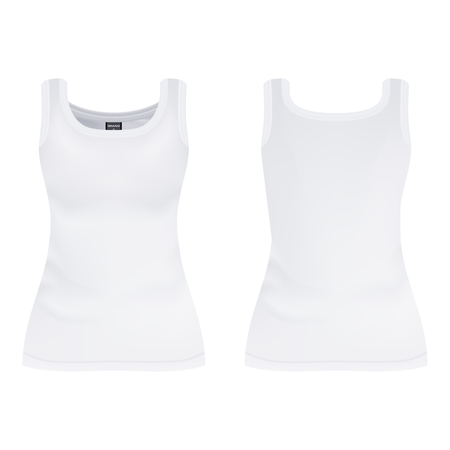 Women s White Short Sleeve T-Shirt Design Templates. Front And Back View Isolated On A White Background. Vector Illustration. Clothesのイラスト素材