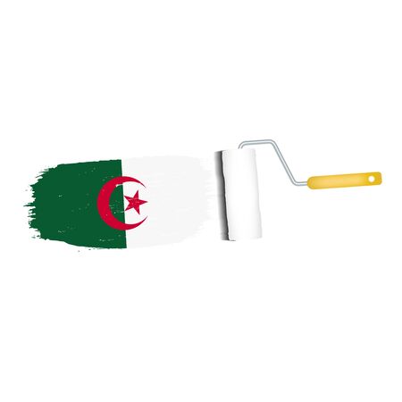 Brush Stroke With Algeria National Flag Isolated On A White Background. Vector Illustration. National Flag In Grungy Style. Brushstroke. Use For Brochures, Printed Materials, Logos, Independence Dayのイラスト素材