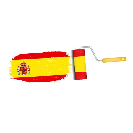 Brush Stroke With Spain National Flag Isolated On A White Background. Vector Illustration. National Flag In Grungy Style. Brushstroke. Use For Brochures, Printed Materials, Logos, Independence Dayの写真素材
