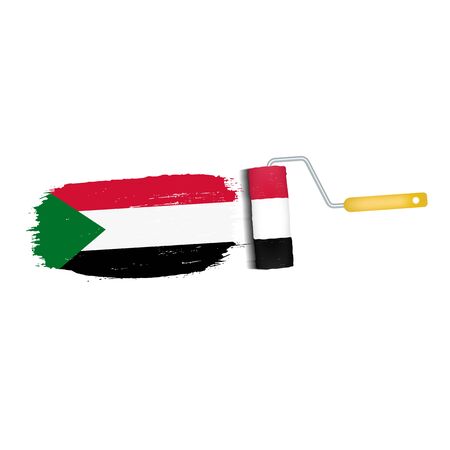 Brush Stroke With Sudan National Flag Isolated On A White Background. Vector Illustration. National Flag In Grungy Style. Brushstroke. Use For Brochures, Printed Materials, Logos, Independence Dayの写真素材