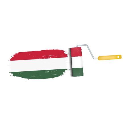 Brush Stroke With Hungary National Flag Isolated On A White Background. Vector Illustration. National Flag In Grungy Style. Brushstroke. Use For Brochures, Printed Materials, Logos, Independence Dayの写真素材