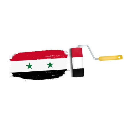 Brush Stroke With Syria National Flag Isolated On A White Background. Vector Illustration. National Flag In Grungy Style. Brushstroke. Use For Brochures, Printed Materials, Logos, Independence Dayの写真素材
