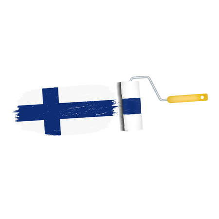 Brush Stroke With Finland National Flag Isolated On A White Background. Vector Illustration. National Flag In Grungy Style. Brushstroke. Use For Brochures, Printed Materials, Logos, Independence Dayの写真素材