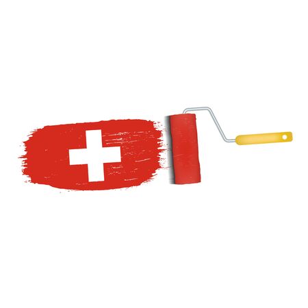 Brush Stroke With Switzerland National Flag Isolated On A White Background. Vector Illustration. National Flag In Grungy Style. Brushstroke. Use For Brochures, Printed Materials, Logos, Independence Dayの写真素材