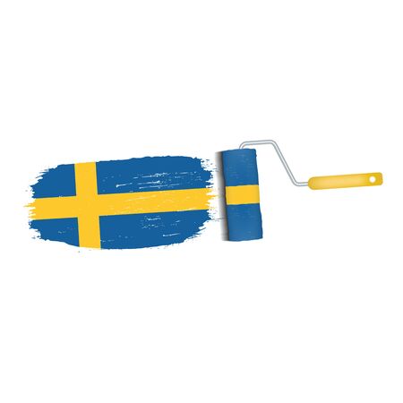 Brush Stroke With Sweden National Flag Isolated On A White Background. Vector Illustration. National Flag In Grungy Style. Brushstroke. Use For Brochures, Printed Materials, Logos, Independence Dayの写真素材