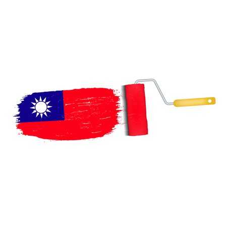 Brush Stroke With Taiwan National Flag Isolated On A White Background. Vector Illustration. National Flag In Grungy Style. Brushstroke. Use For Brochures, Printed Materials, Logos, Independence Dayの写真素材