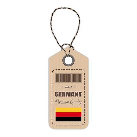 Hang Tag Made In Germany With Flag Icon Isolated On A White Background. Vector Illustration. Made In Badge. Business Concept. Buy products made in Germany. Use For Brochures, Printed Materials, Logos, Independence Dayのイラスト素材