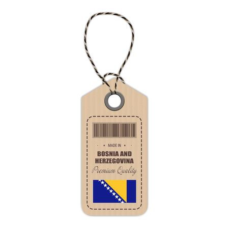 Hang Tag Made In Bosnia And Herzegovina With Flag Icon Isolated On A White Background. Vector Illustration. Made In Badge. Business Concept. Buy products made in Bosnia And Herzegovina. Use For Brochures, Printed Materials, Logos, Independence Dayのイラスト素材