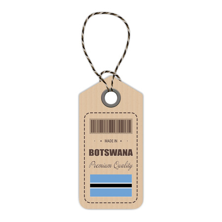 Hang Tag Made In Botswana With Flag Icon Isolated On A White Background. Vector Illustration. Made In Badge. Business Concept. Buy products made in Botswana. Use For Brochures, Printed Materials, Logos, Independence Dayのイラスト素材