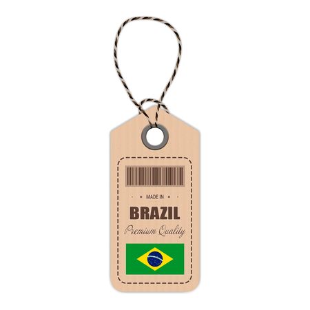 Hang Tag Made In Brazil With Flag Icon Isolated On A White Background. Vector Illustration. Made In Badge. Business Concept. Buy products made in Brazil. Use For Brochures, Printed Materials, Logos, Independence Dayのイラスト素材