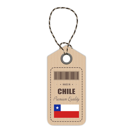 Hang Tag Made In Chile With Flag Icon Vector Illustration. Made In Badge. Business Concept. Buy products made in Chile. Use For Brochures, Printed Materials, Logos, Independence Dayのイラスト素材