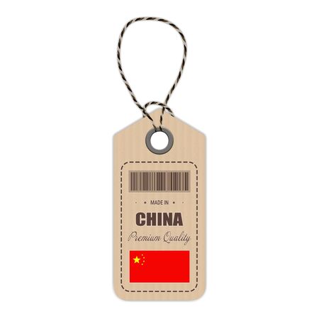Hang Tag Made In China With Flag Icon Isolated On A White Background. Vector Illustration. Made In Badge. Business Concept. Buy products made in China. Use For Brochures, Printed Materials, Logos, Independence Dayのイラスト素材