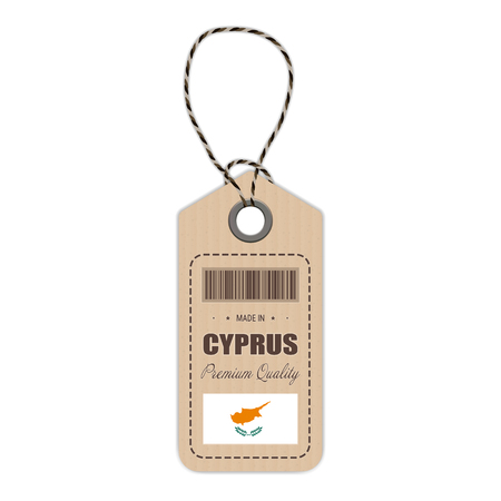 Hang Tag Made In Cyprus With Flag Icon Isolated On A White Background. Vector Illustration. Made In Badge. Business Concept. Buy products made in Cyprus. Use For Brochures, Printed Materials,のイラスト素材