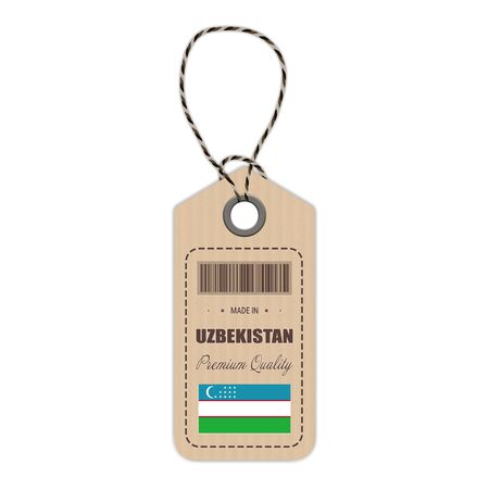 Hang Tag Made In Uzbekistan With Flag Icon Isolated On A White Background. Vector Illustration. Made In Badge. Business Concept. Buy products made in Uzbekistan. Use For Brochures, Printed Materials, Logos, Independence Dayのイラスト素材