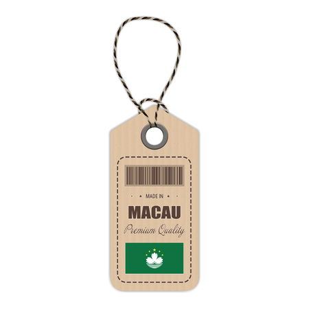 Hang Tag Made In Macau With Flag Icon Isolated On A White Background. Vector Illustration. Made In Badge. Business Concept. Buy products made in Macau. Use For Brochures, Printed Materialsのイラスト素材