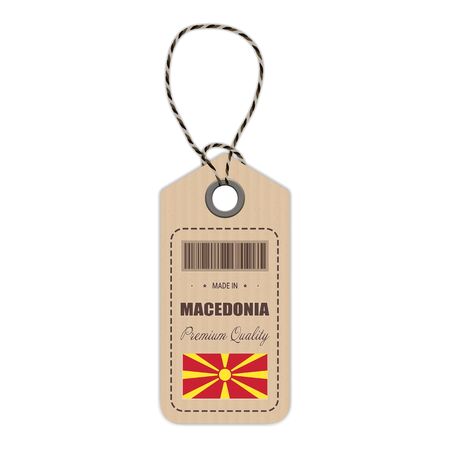 Hang Tag Made In Macedonia With Flag Icon Isolated On A White Background. Vector Illustration. Made In Badge. Business Concept. Buy products made in Macedonia. Use For Brochures, Printed Materialsのイラスト素材