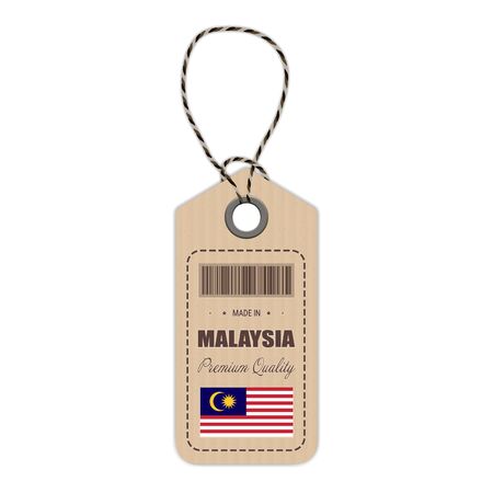 Hang Tag Made In Malaysia With Flag Icon Isolated On A White Background. Vector Illustration. Made In Badge. Business Concept. Buy products made in Malaysia. Use For Brochures, Printed Materialsのイラスト素材