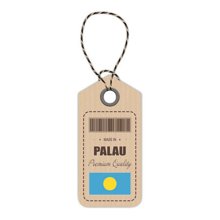 Hang Tag Made In Palau With Flag Icon Isolated On A White Background. Vector Illustration. Made In Badge. Business Concept. Buy products made in Palau. Use For Brochures, Printed Materials, Logos, Independence Dayのイラスト素材