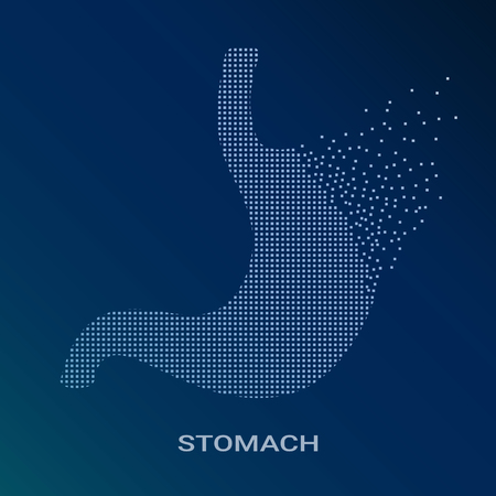 Abstract Vector Illustration Of Human Stomach On Blue Background. Pixel Art Logo of Gastroenterology.のイラスト素材