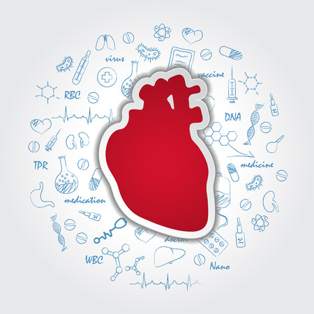 Creative Medical Care Background With Human Heart Anatomy. Medical Symbol Of Cardiology. Vector Illustration EPS.の写真素材