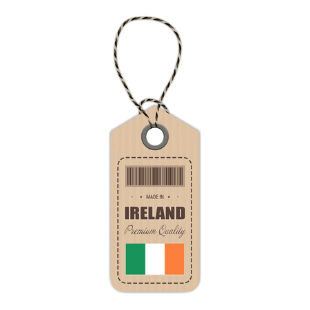 Hang Tag Made In Ireland With Flag Icon Isolated On A White Background. Vector Illustration. Made In Badge.のイラスト素材