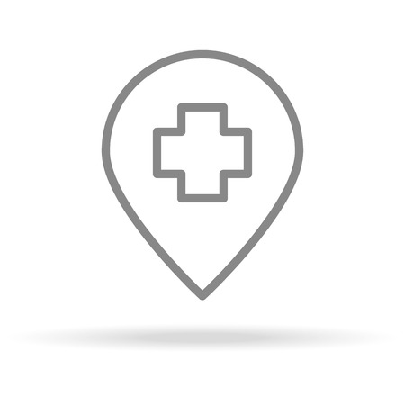 Hospital Location Icon In Trendy Thin Line Style Isolated On White Background. Medical Symbol For Your Design, Apps, Logo, UI. Vector Illustration, Eps10.のイラスト素材
