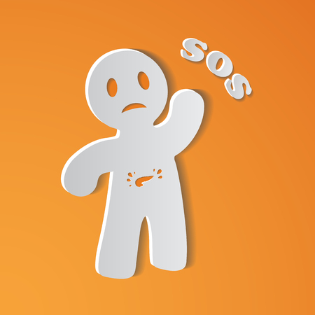 Sick Person Suffering From Pancreas Ache With Placard Inscripted SOSのイラスト素材