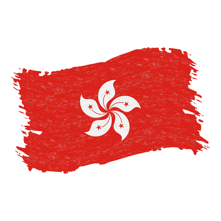 Flag of Hong Kong, Grunge Abstract Brush Stroke Isolated On A White Background. Vector Illustration. National Flag In Grungy Style. Use For Brochures, Printed Materials, Logos, Independence Dayのイラスト素材