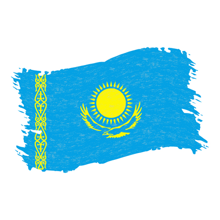 Flag of Kazakhstan, Grunge Abstract Brush Stroke Isolated On A White Background. Vector Illustration. National Flag In Grungy Style. Use For Brochures, Printed Materials, Logos, Independence Dayのイラスト素材