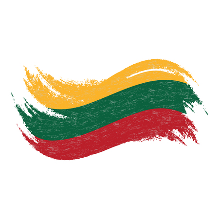 National Flag Of Lithuania, Designed Using Brush Strokes,Isolated On A White Background. Vector Illustration. Use For Brochures, Printed Materials, Logos, Independence Day.のイラスト素材