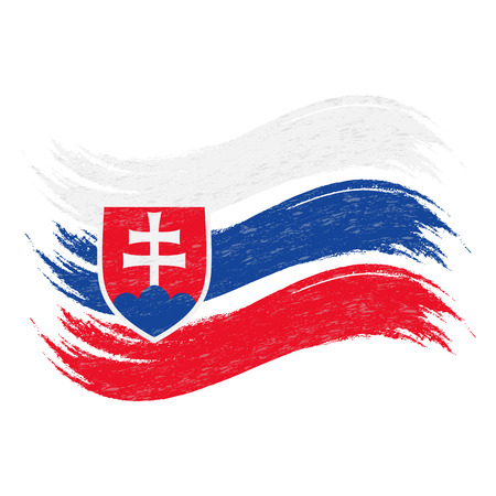 Grunge Brush Stroke With National Flag Of Slovakia Isolated On A White Background. Vector Illustration. Flag In Grungy Style. Use For Brochures, Printed Materials, Logos, Independence Dayのイラスト素材