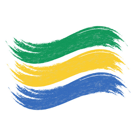 Grunge Brush Stroke With National Flag Of Gabon Isolated On A White Background. Vector Illustration. Flag In Grungy Style. Use For Brochures, Printed Materials, Logos, Independence Dayのイラスト素材