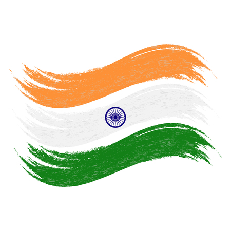 Grunge Brush Stroke With National Flag Of India Isolated On A White Background. Vector Illustration. Flag In Grungy Style. Use For Brochures, Printed Materials, Logos, Independence Dayの写真素材