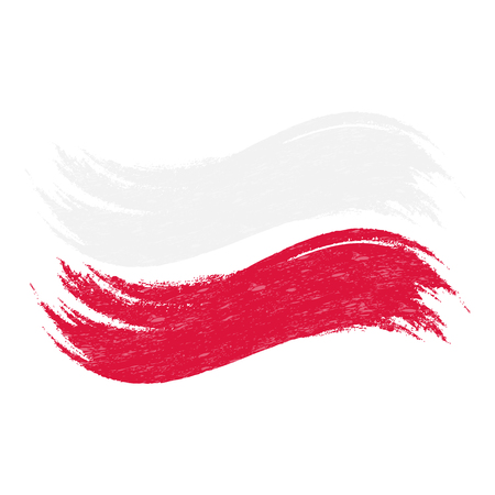 Grunge Brush Stroke With National Flag Of Poland Isolated On A White Background. Vector Illustration. Flag In Grungy Style. Use For Brochures, Printed Materials, Logos, Independence Dayの写真素材