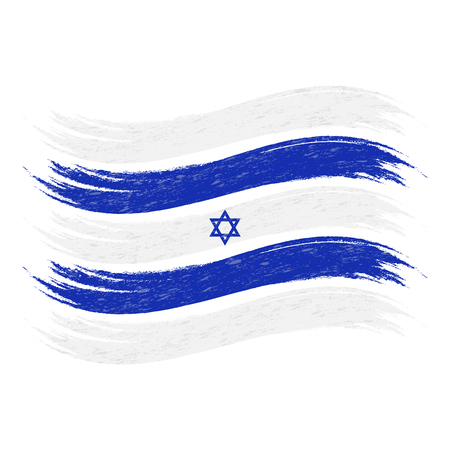 Grunge Brush Stroke With National Flag Of Israel Isolated On A White Background. Vector Illustration. Flag In Grungy Style. Use For Brochures, Printed Materials, Logos, Independence Dayのイラスト素材