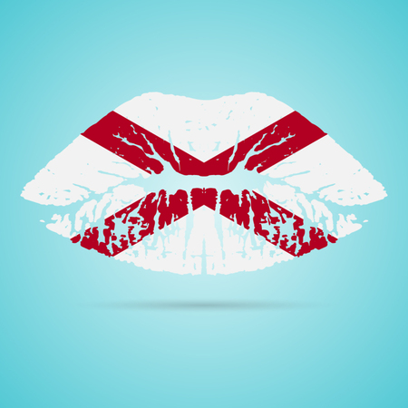 Alabama Flag Lipstick On The Lips Isolated On A White Background. Vector Illustration. Kiss Mark In Official Colors And Proportions. Independence Dayのイラスト素材