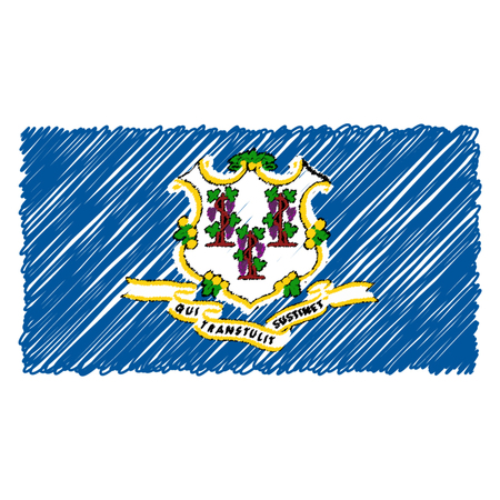 Hand Drawn National Flag Of Connecticut Isolated On A White Background. Vector Sketch Style Illustration. Unique Pattern Design For Brochures, Printed Materials, Logos, Independence Dayのイラスト素材