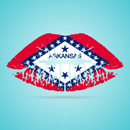 Arkansas Flag Lipstick On The Lips Isolated On A White Background. Vector Illustration. Kiss Mark In Official Colors And Proportions. Independence Dayのイラスト素材