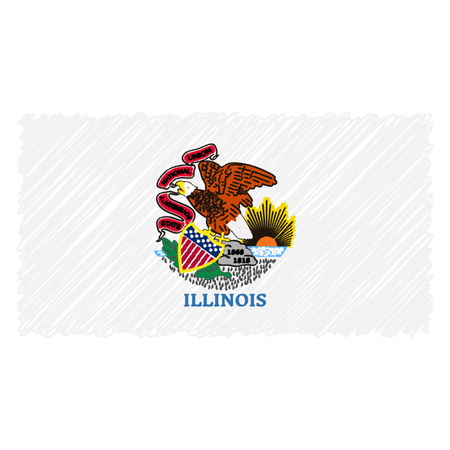 Hand Drawn National Flag Of Illinois Isolated On A White Background. Vector Sketch Style Illustration. Unique Pattern Design For Brochures, Printed Materials, Logos, Independence Dayのイラスト素材