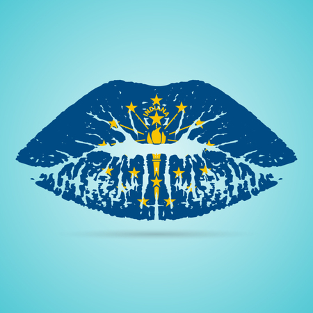 Indiana Flag Lipstick On The Lips Isolated On A White Background. Vector Illustration. Kiss Mark In Official Colors And Proportions. Independence Dayのイラスト素材