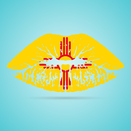 New Mexico Flag Lipstick On The Lips Isolated On A White Background. Vector Illustration. Kiss Mark In Official Colors And Proportions. Independence Dayの写真素材