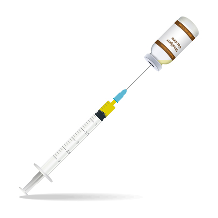 Immunization, Smallpox Vaccine Syringe Contain Some Injection And Injection Bottle Isolated On A White Background. Vector Illustration. Vaccination Healthcare Concept.のイラスト素材