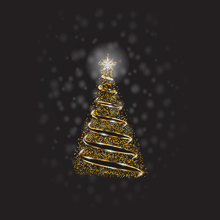 Christmas Tree With Golden Dots And Snow On Transparent Background. Vector.のイラスト素材