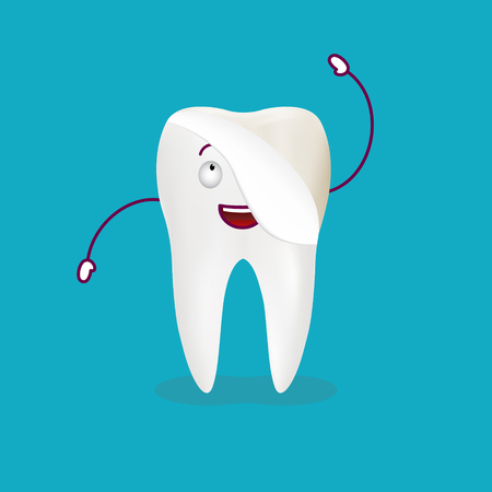 Cute Cartoon Tooth With Dental Veneer Isolated On A Background. Vector Illustration. Healthcare Concept.のイラスト素材